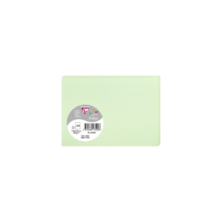 25 cartes CLAIREFONTAINE Pollen - 110 x 155 mm - 210 g/m² - Vert - 3329680135008
