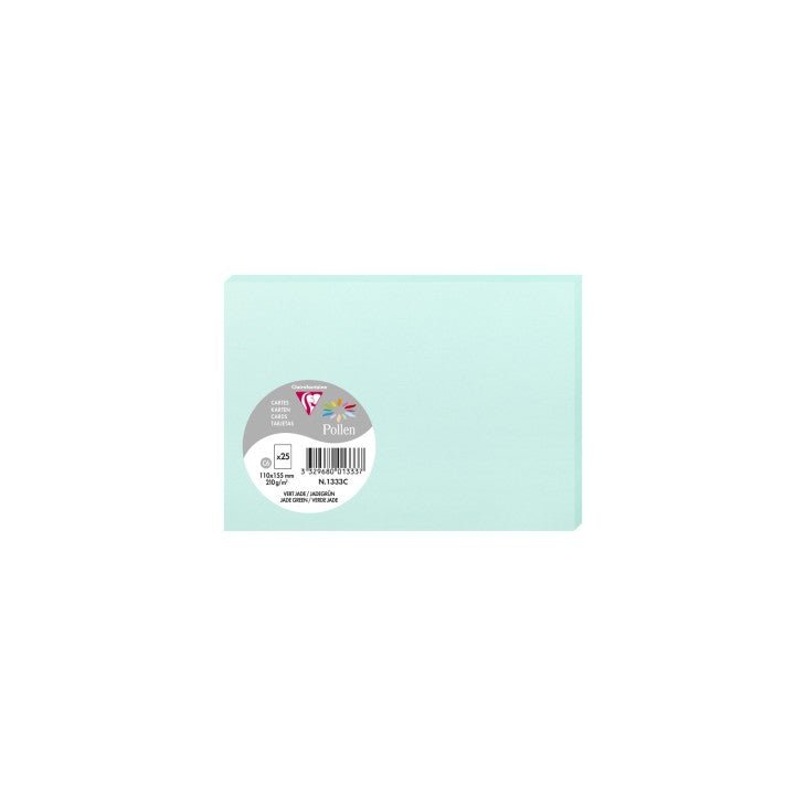 25 cartes CLAIREFONTAINE Pollen - 110 x 155 mm - 210 g/m² - Vert jade - 3329680013337