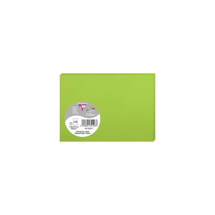 25 cartes CLAIREFONTAINE Pollen - 110 x 155 mm - 210 g/m² - Vert menthe - 3329680132106