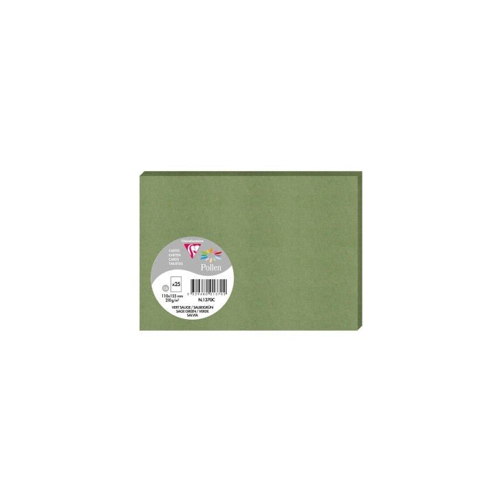 25 cartes CLAIREFONTAINE Pollen - 110 x 155 mm - 210 g/m² - Vert sauge - 3329680013702