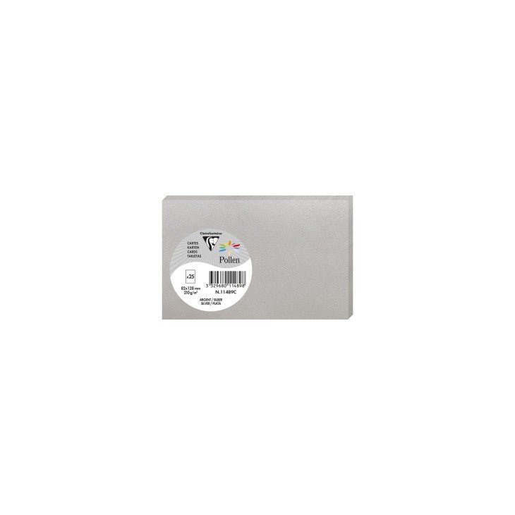 25 cartes CLAIREFONTAINE Pollen - 82 x 128 mm - 210 g/m² - Argent - 3329680114898