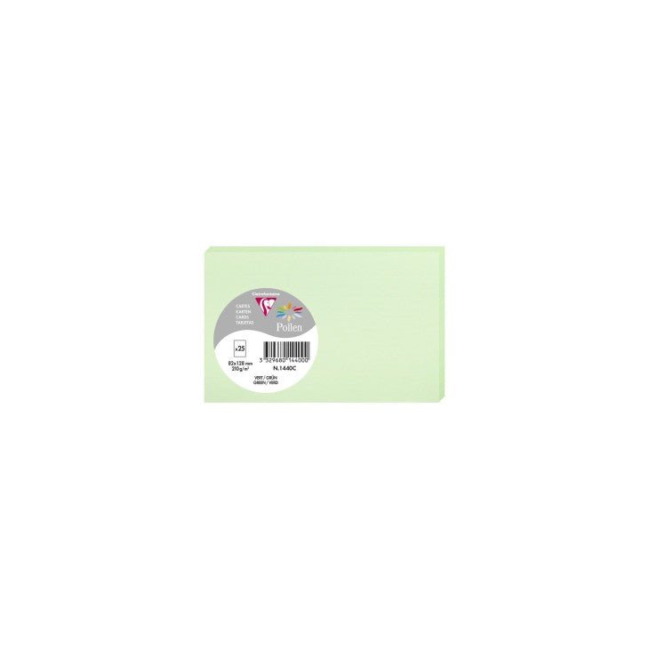 25 cartes CLAIREFONTAINE Pollen - 82 x 128 mm - 210 g/m² - Vert - 3329680144000