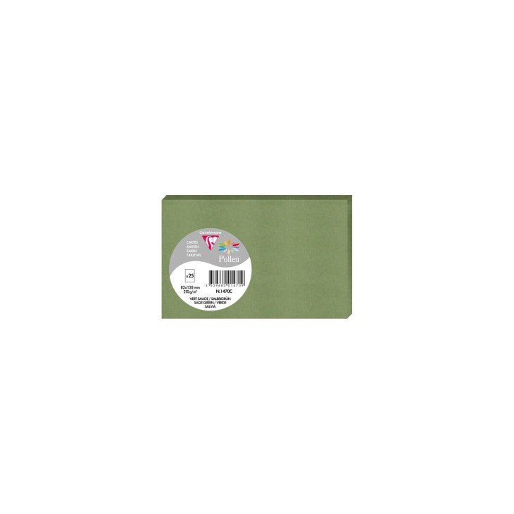 25 cartes CLAIREFONTAINE Pollen - 82 x 128 mm - 210 g/m² - Vert sauge - 3329680014709
