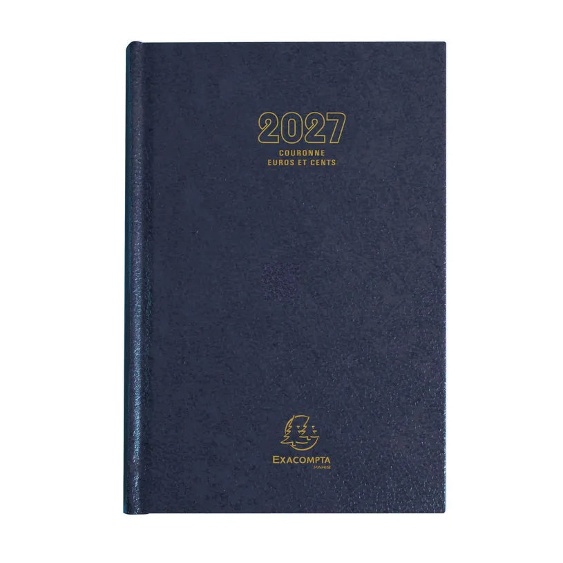 Agenda 2027 EXACOMPTA Couronne Euros et cents - 11 x 17 cm - 1 jour par page - Orientation horizontale - Bleu