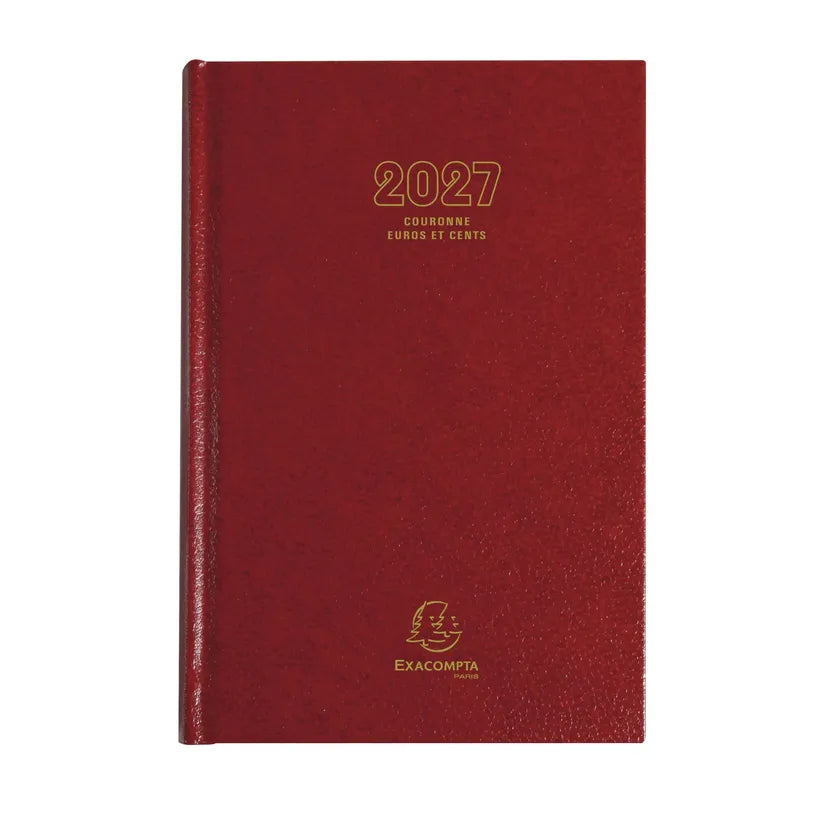 Agenda 2027 EXACOMPTA Couronne Euros et cents - 11 x 17 cm - 1 jour par page - Orientation horizontale - Rouge