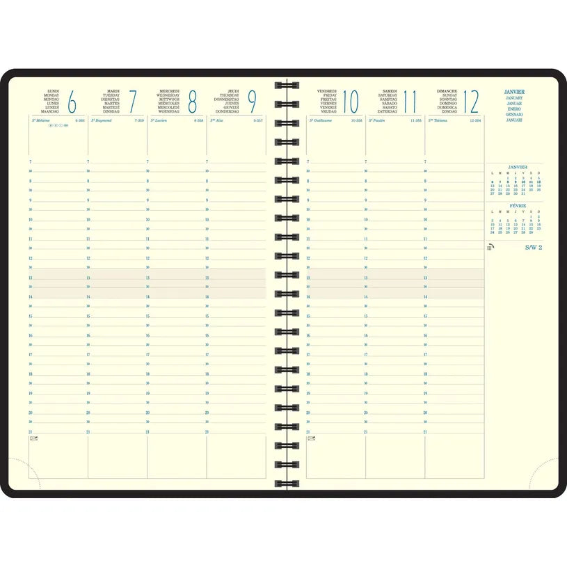 Agenda 2027 EXACOMPTA Eurotime 24S - 16 x 24 cm - 1 semaine sur 2 pages - Orientation verticale - Duo Kaa noir