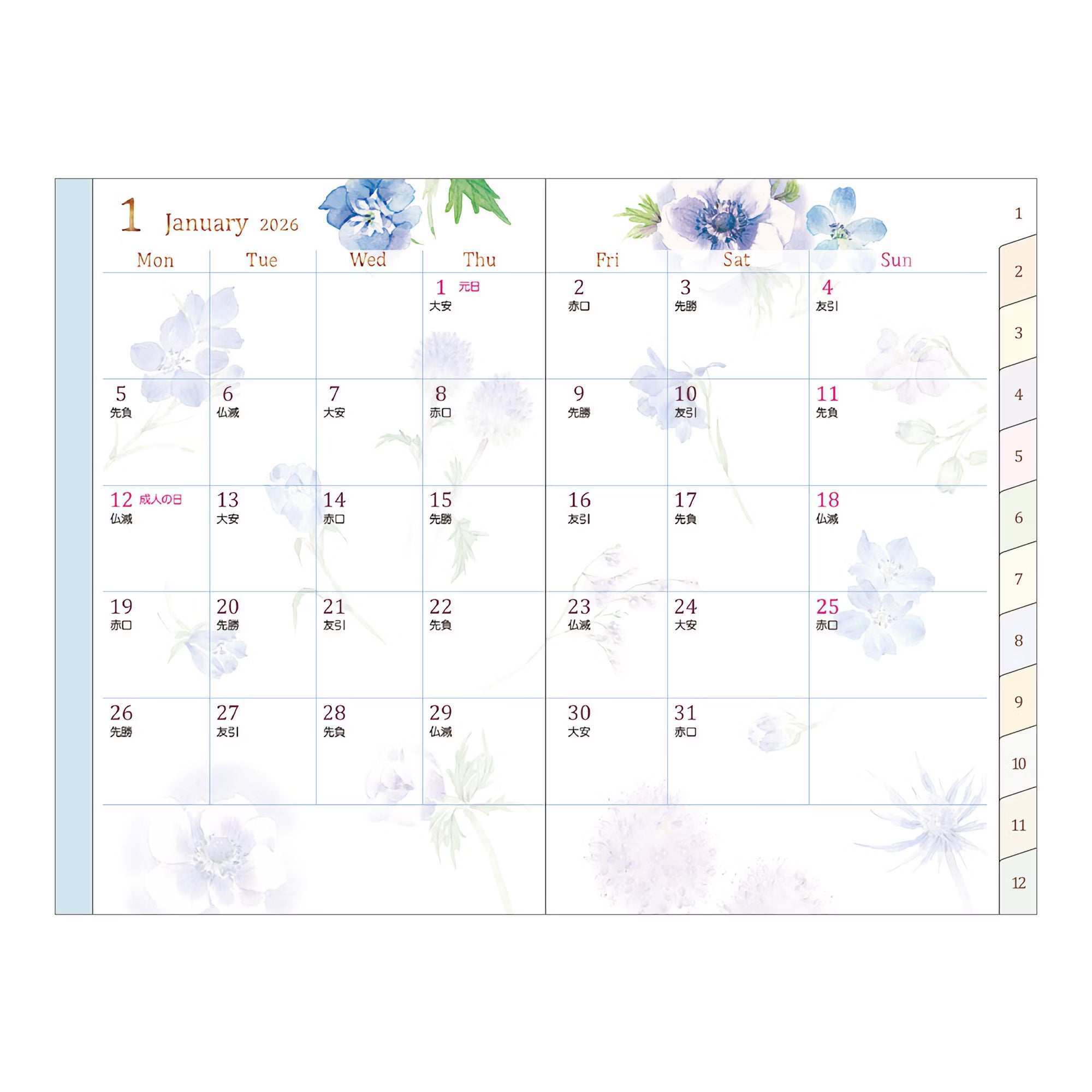 Agenda 2026 MIDORI Pocket Diary - Mini - Fleur