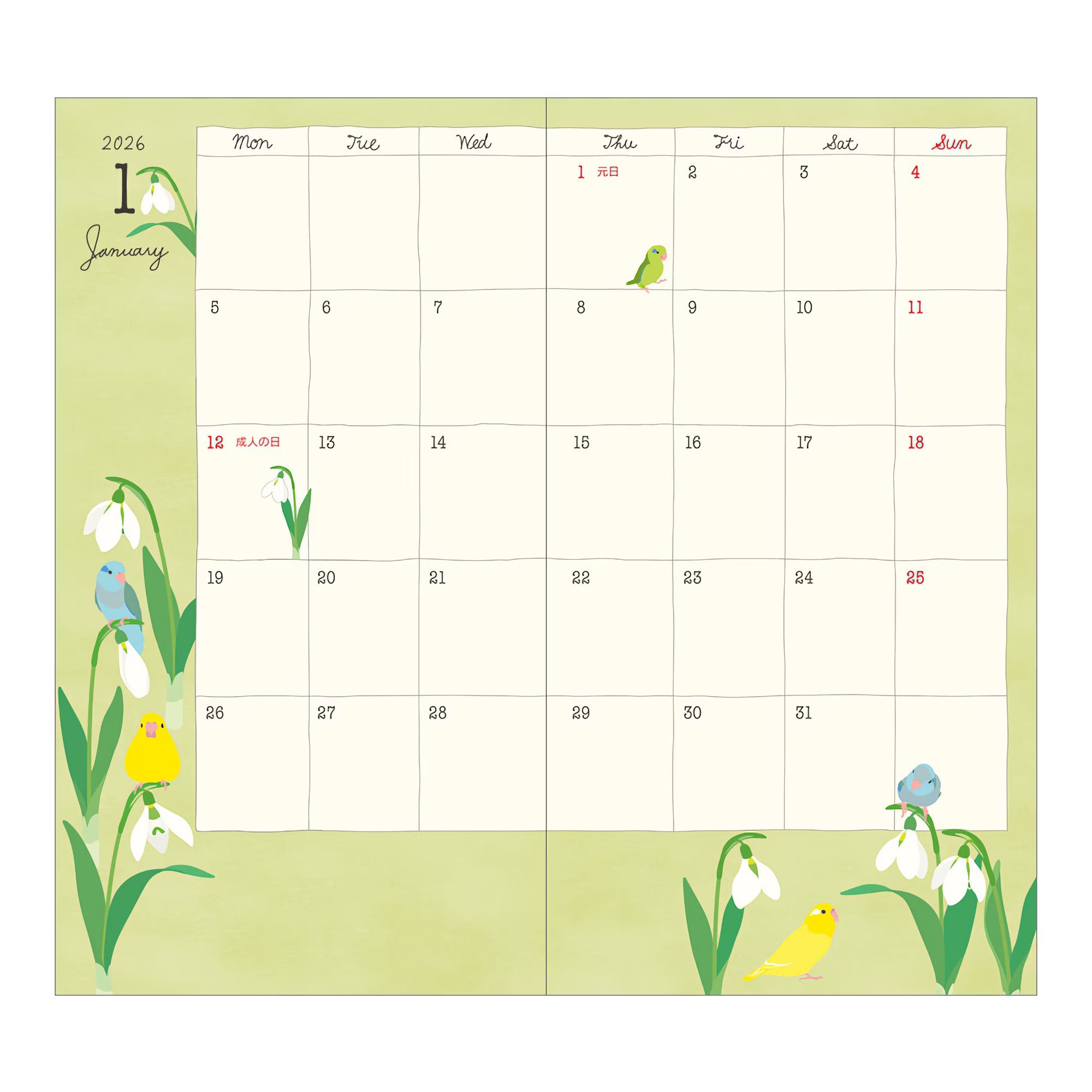 Agenda 2026 MIDORI Pocket Diary - Slim - Oiseau