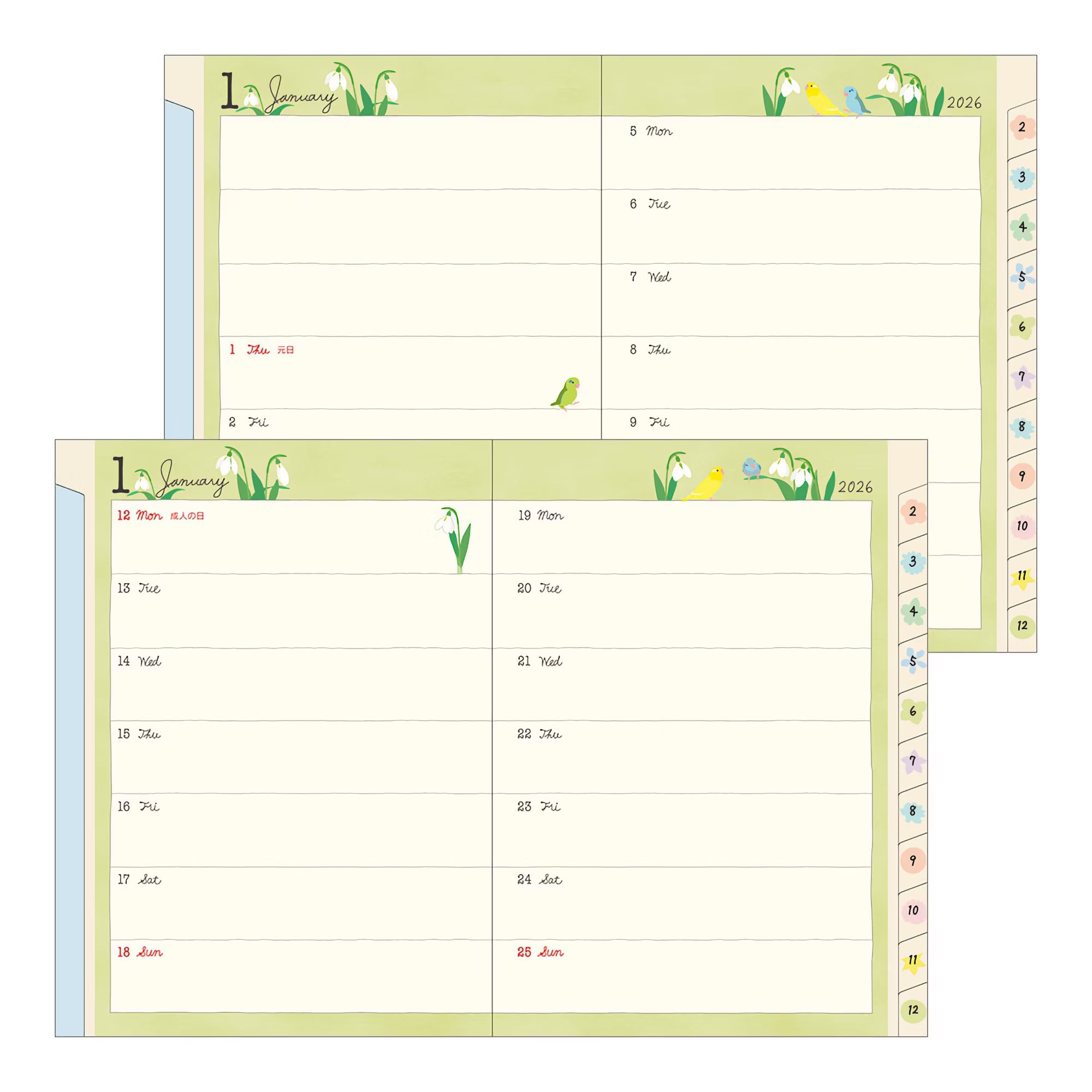 Agenda 2026 MIDORI Pocket Diary - A6 - Oiseau