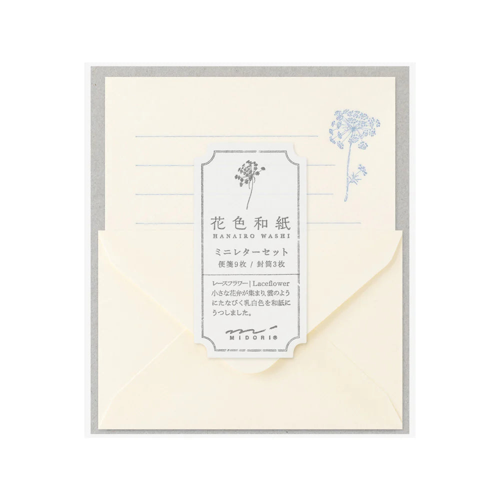Set de correspondance MIDORI Mini Letter Set Washi Hanairo - Blanc