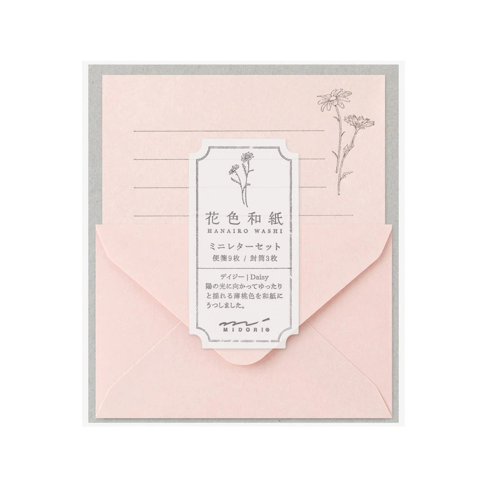 Set de correspondance MIDORI Mini Letter Set Washi Hanairo - Rose