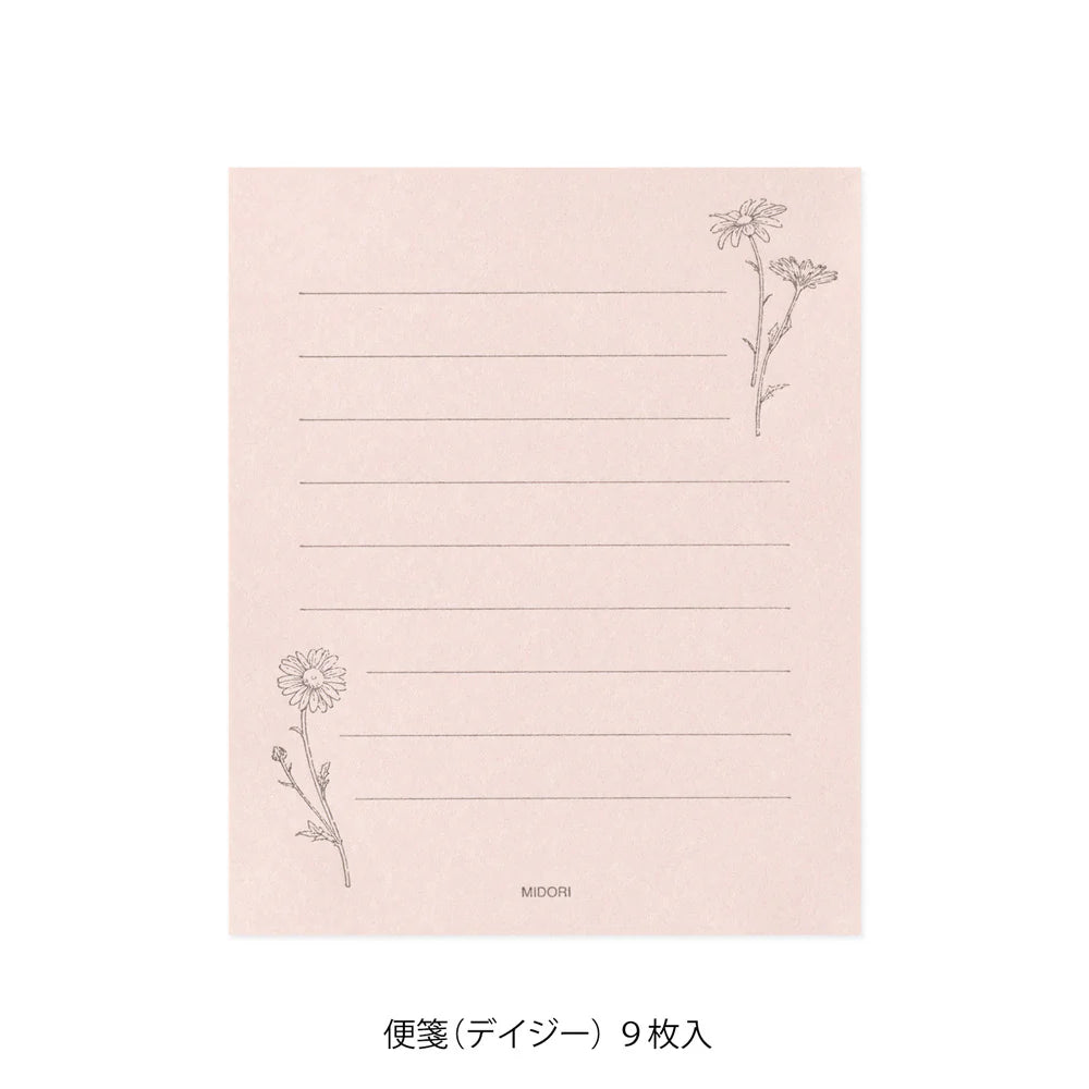 Set de correspondance MIDORI Mini Letter Set Washi Hanairo - Rose