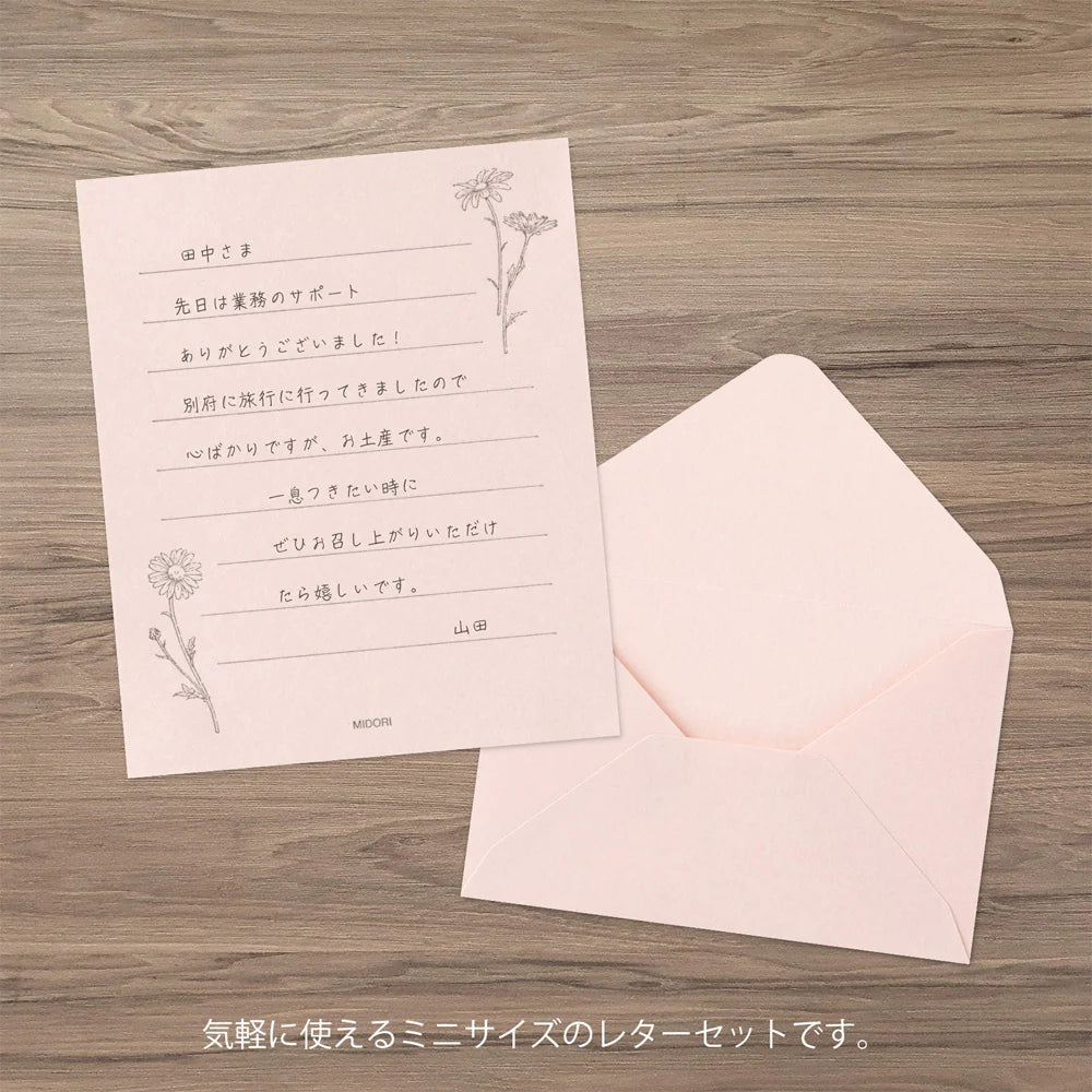 Set de correspondance MIDORI Mini Letter Set Washi Hanairo - Rose