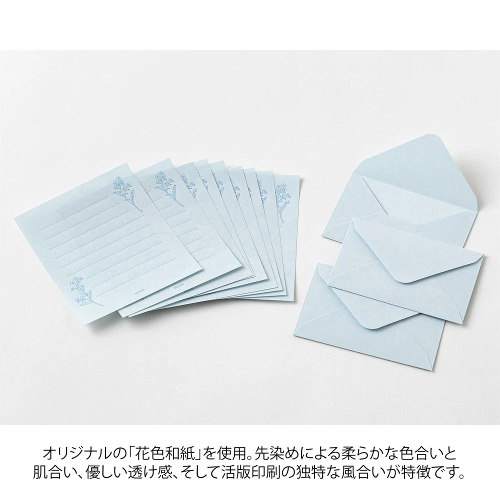 Set de correspondance MIDORI Mini Letter Set Washi Hanairo - Bleu