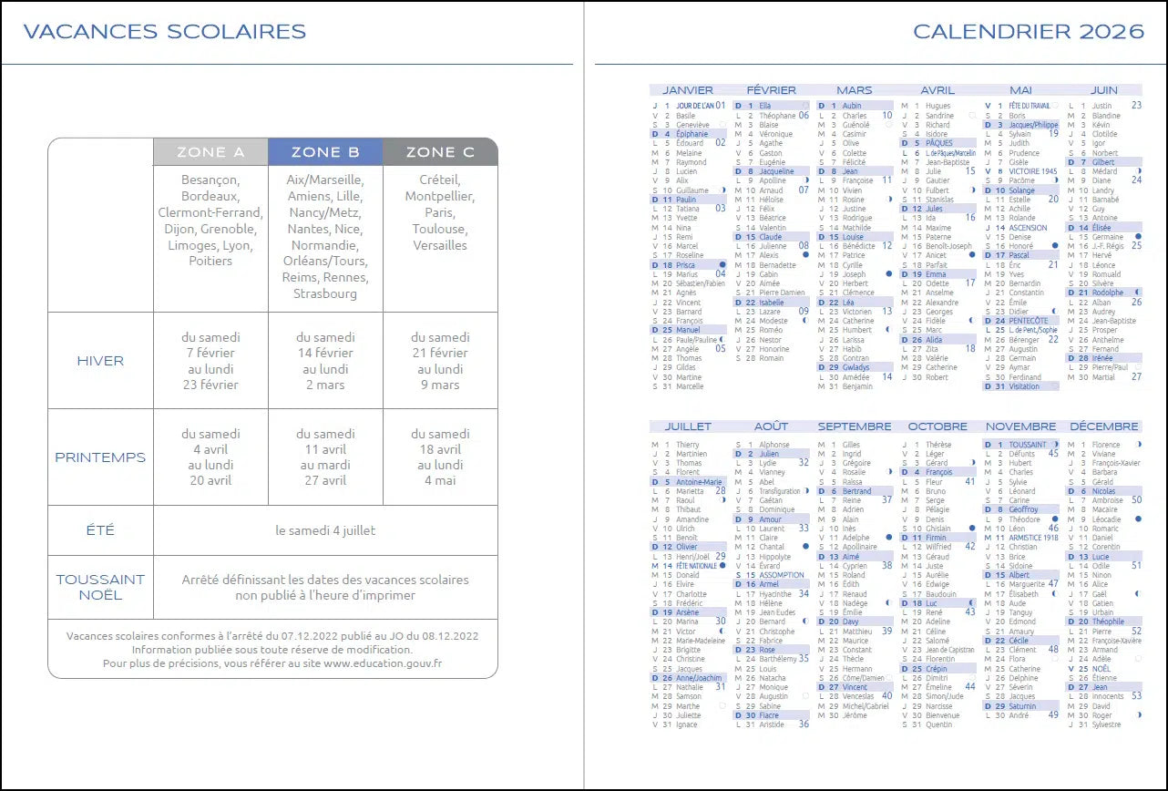 Agenda 2026 ÉPOPÉE Clémence - B5 - 1 semaine sur 2 pages - Orientation verticale - Violet