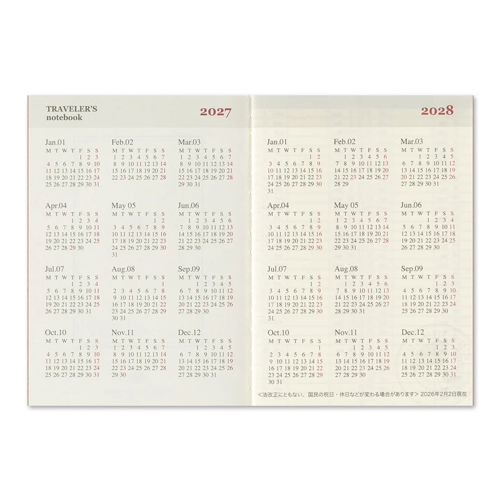 TRAVELER'S notebook - agenda semainier 2027 (passport size)
