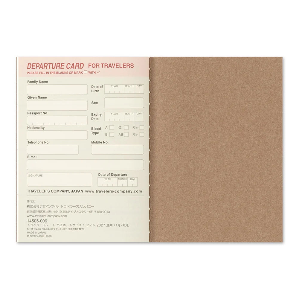 TRAVELER'S notebook - agenda semainier 2027 (passport size)