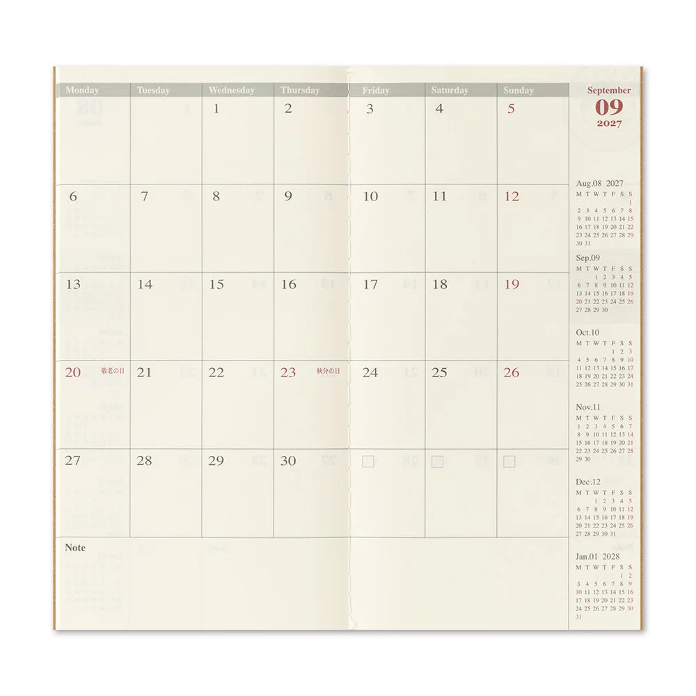 TRAVELER'S notebook - agenda mensuel 2027 (regular size)