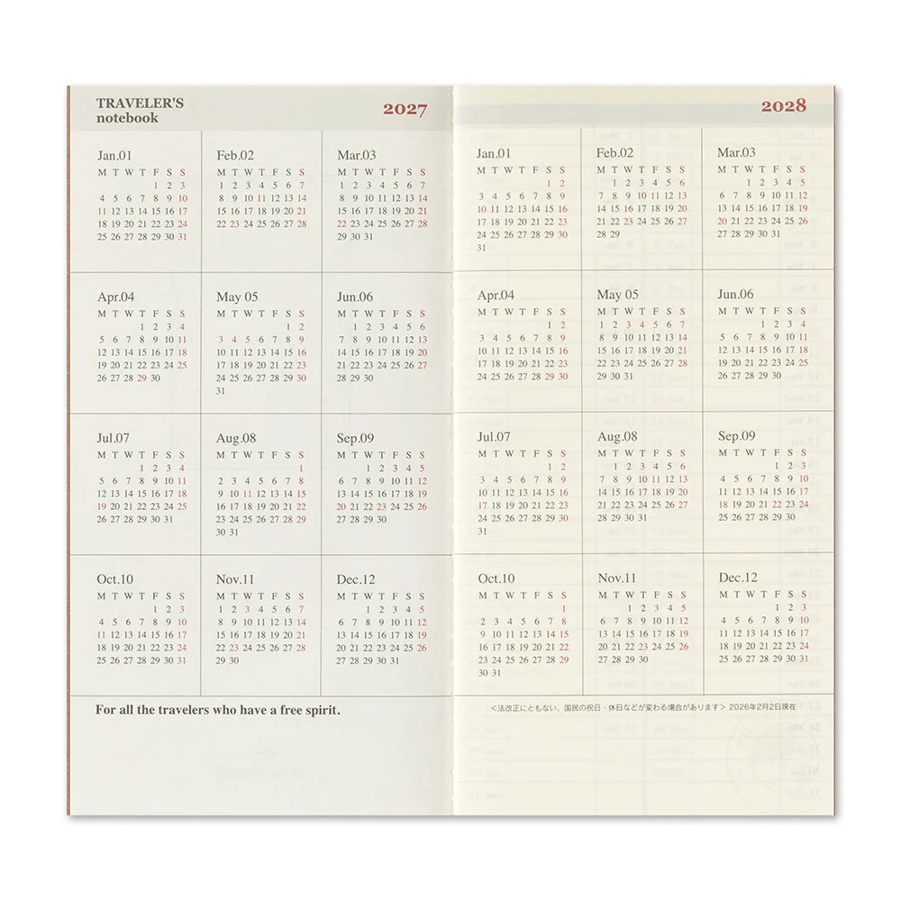 TRAVELER'S notebook - agenda semainier 2027 (regular size)