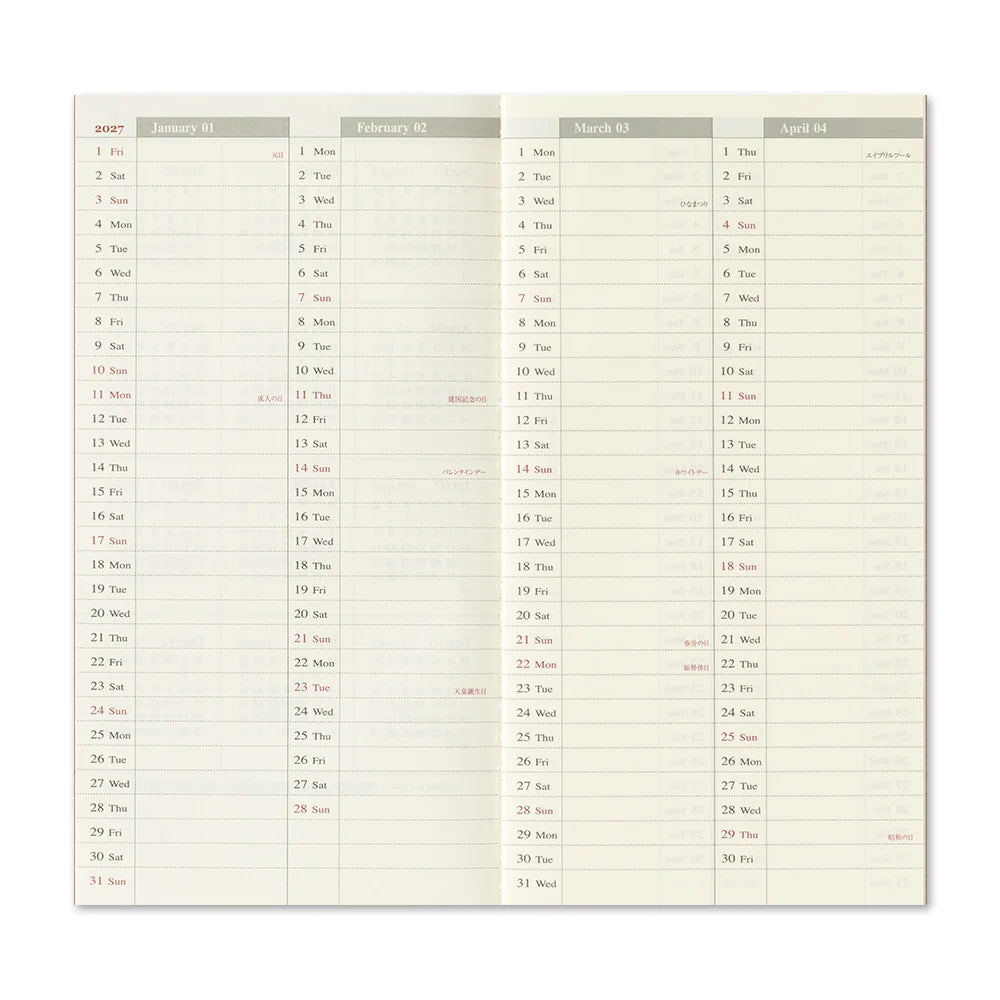 TRAVELER'S notebook - agenda semainier 2027 (regular size)