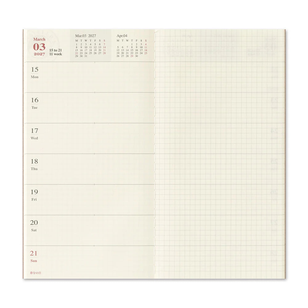 TRAVELER'S notebook - agenda semainier 2027 (regular size)