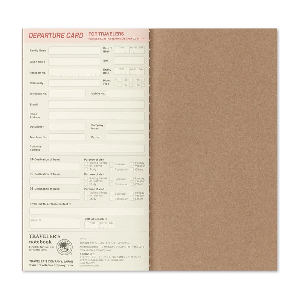 TRAVELER'S notebook - agenda semainier 2027 (regular size)