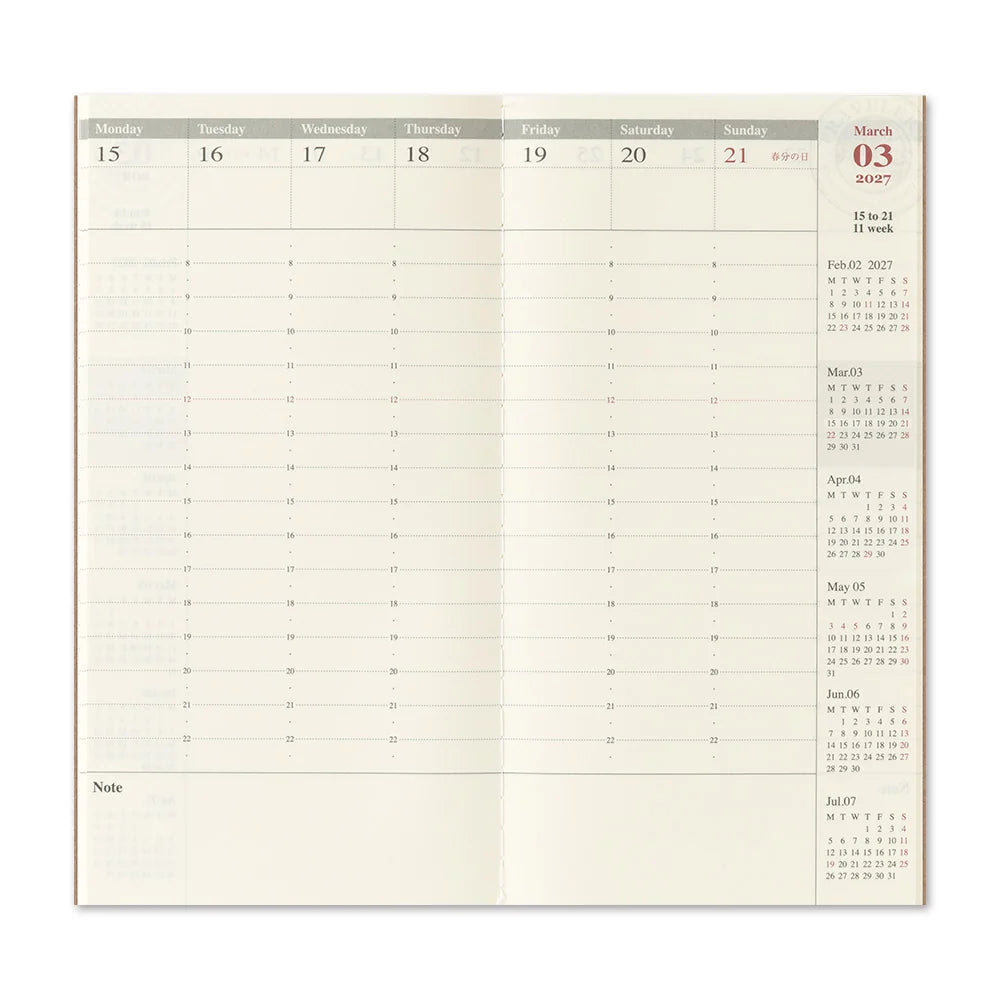 TRAVELER'S notebook - agenda semainier 2027 avec notes (regular size)