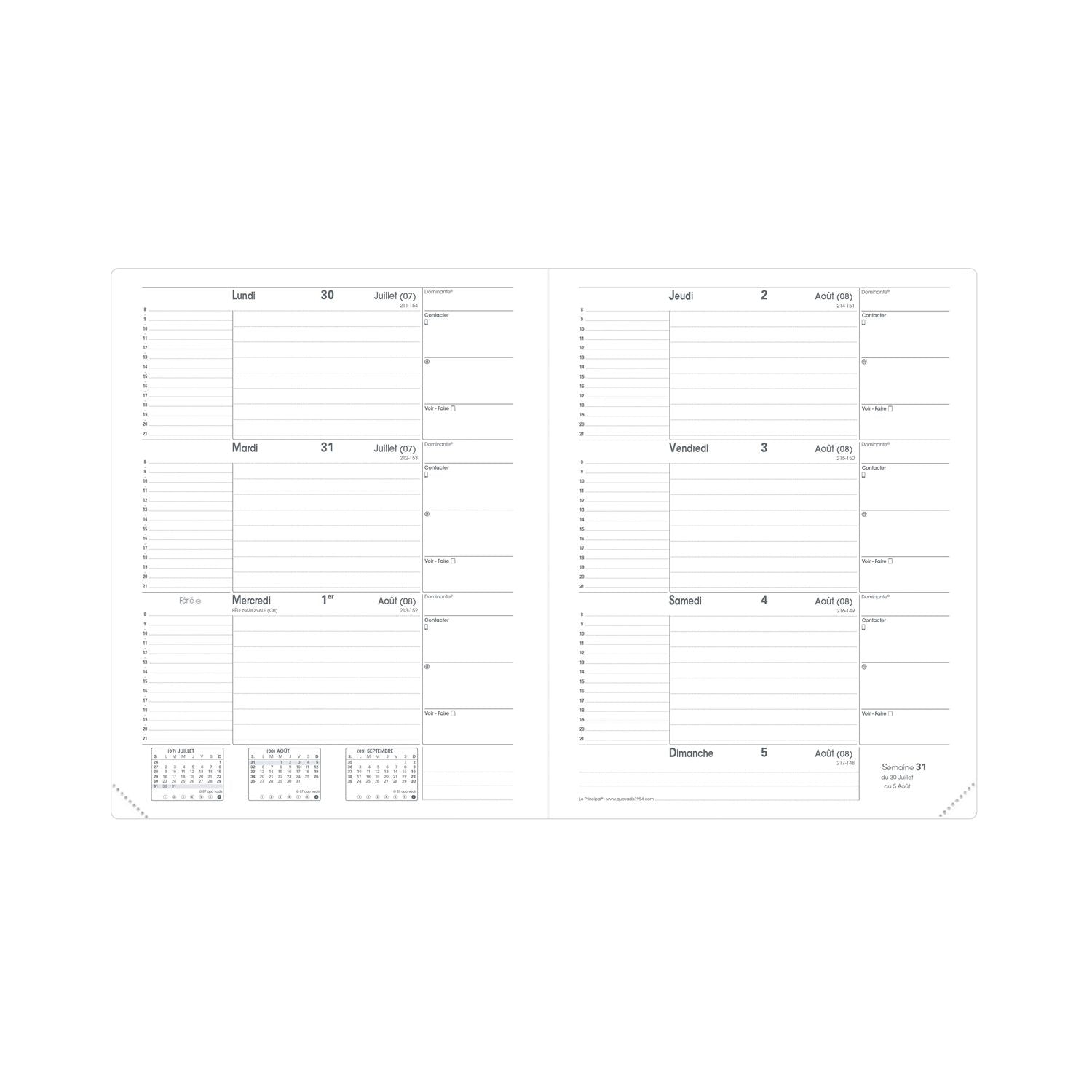 Agenda 2024-2025 QUO VADIS Le Principal Club - 1 semaine sur 2 pages - 18 x 24 cm - Navy - 3371010475841