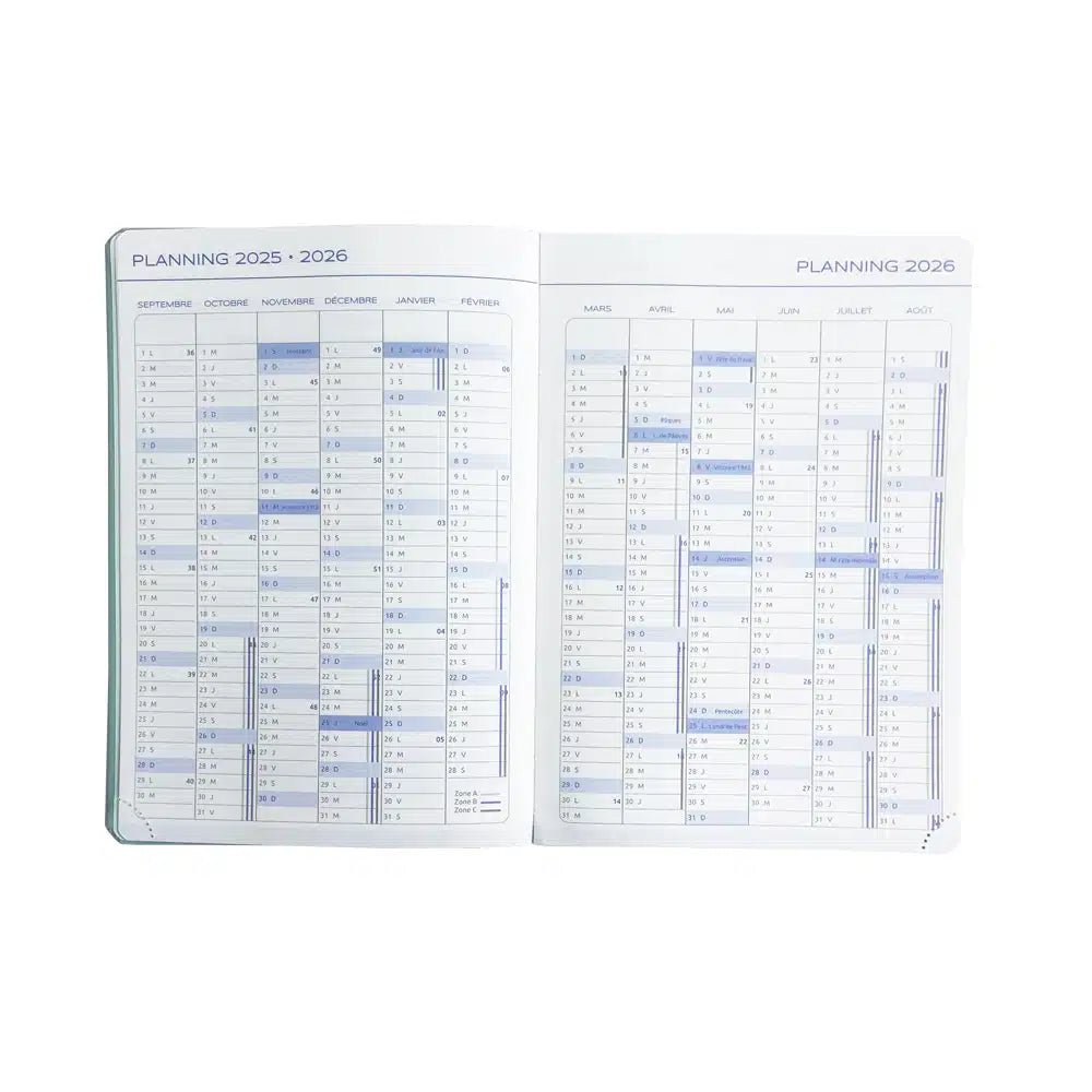 Agenda 2025 - 2026 ÉPOPÉE Claire - A5 - 1 semaine sur 2 pages - Orientation verticale - Vert émeraude - 