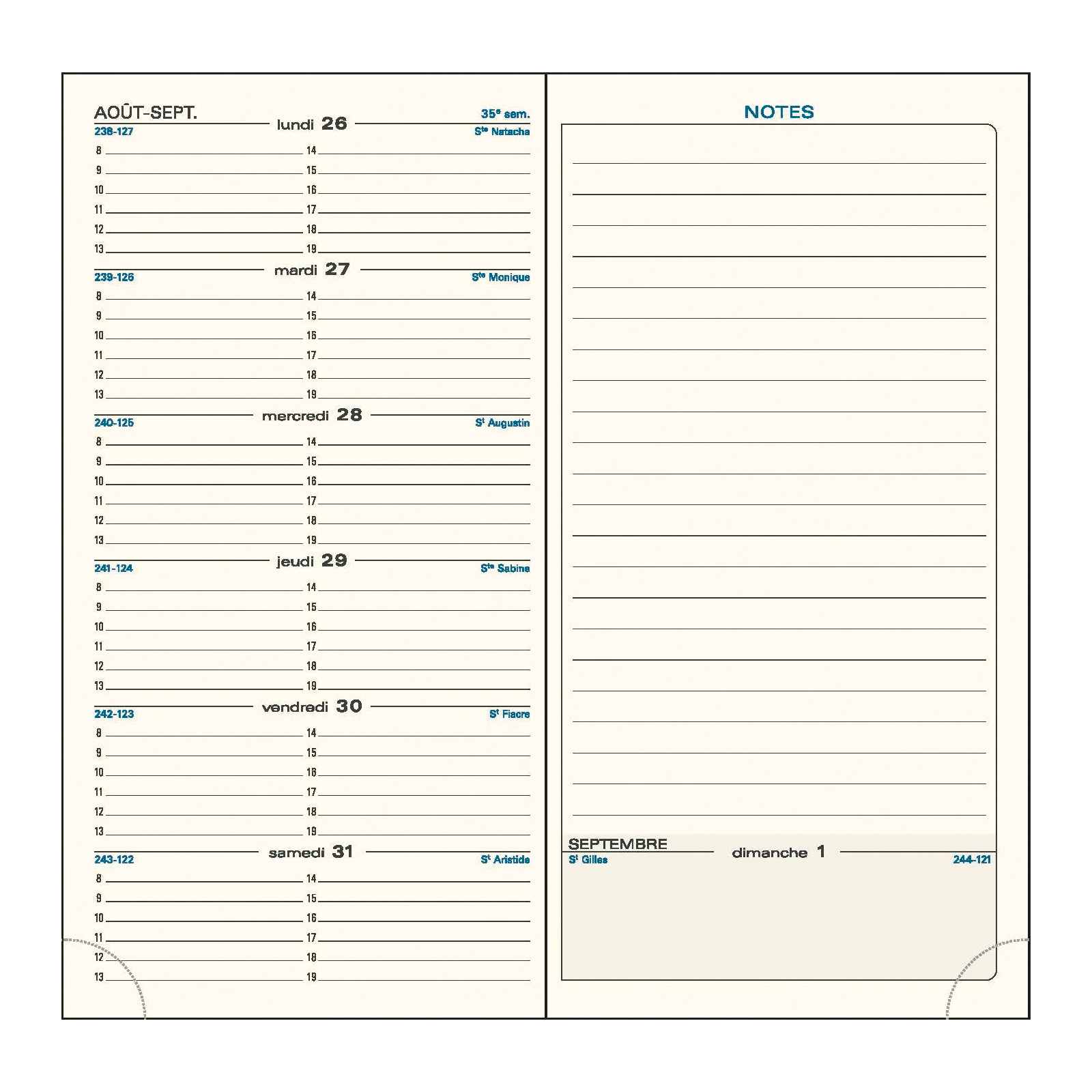 Agenda 2025 - 2026 EXACOMPTA SAS 17 - 9 x 17,5 cm - 1 semaine + notes - Orientation horizontale - Canvas bleu canard - 3660942084970