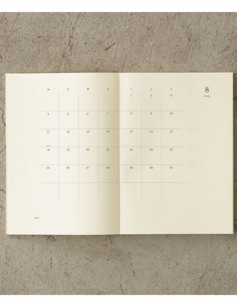 Agenda 2025 MIDORI MD PAPER Notebook Thin Diary - Mensuel - A5 - Blanc - 4902805223416