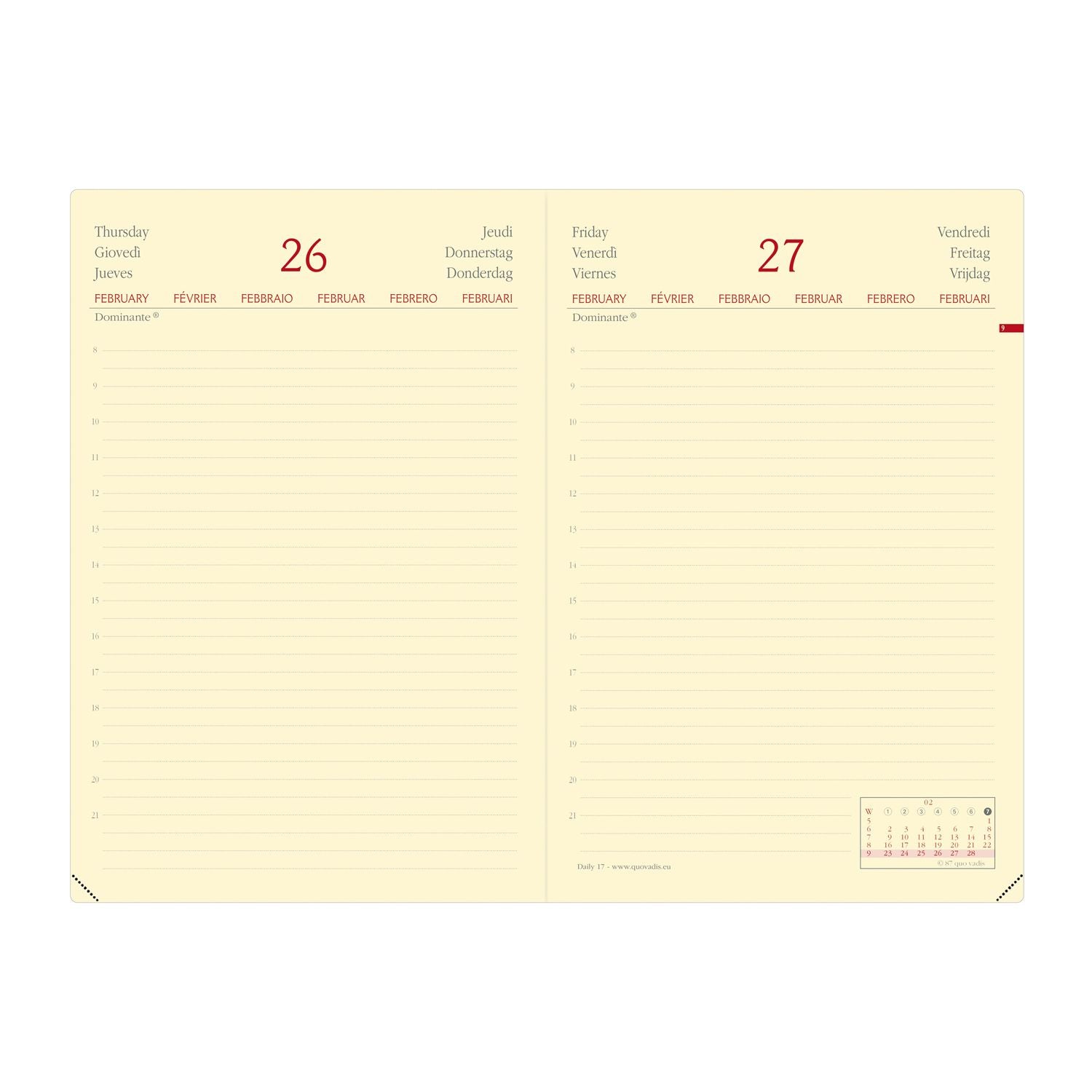 Agenda 2025 QUO VADIS Daily 17 Prestige Silk - 1 jour par page - 12 x 17 cm - Bordeaux - 3371010486946