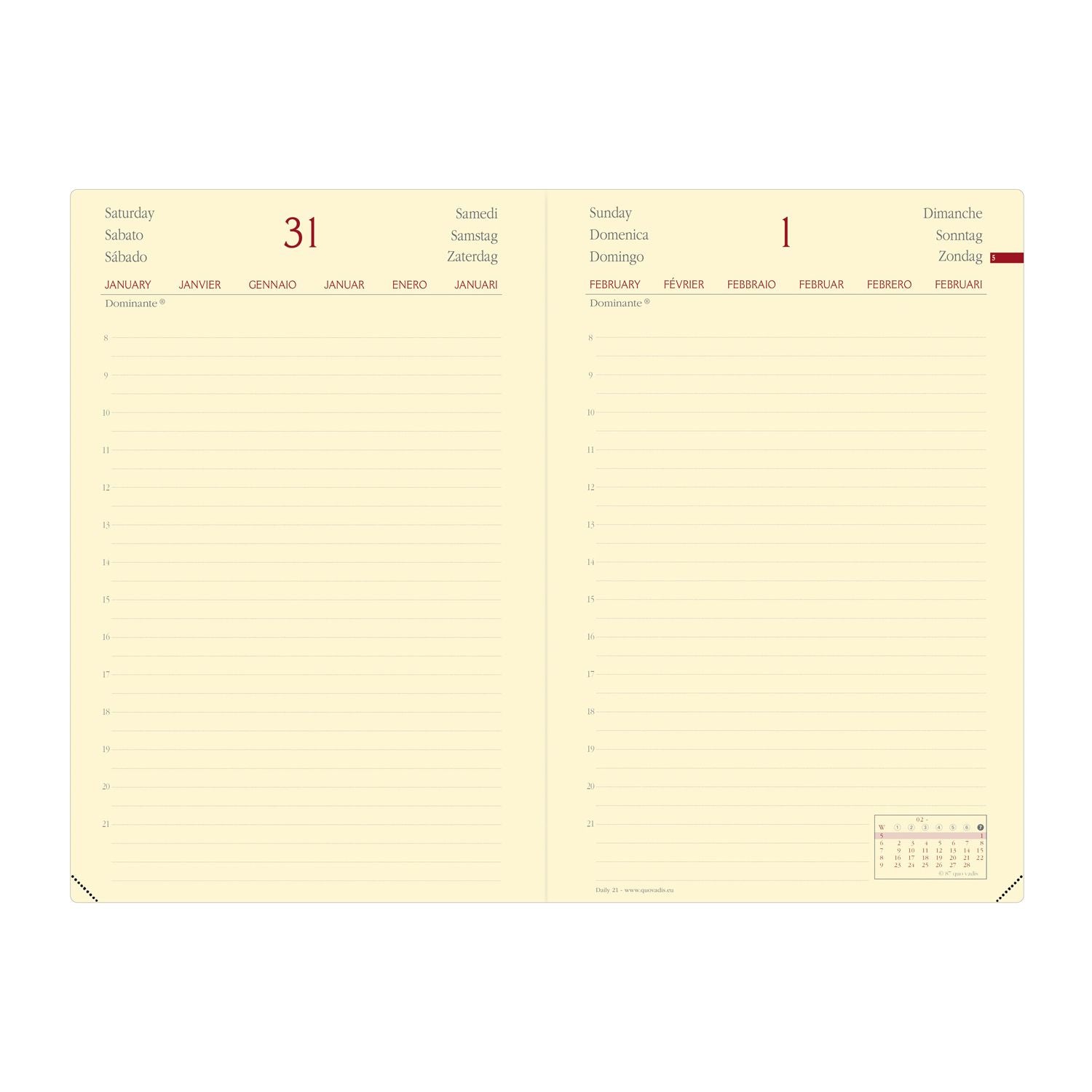 Agenda 2025 QUO VADIS Daily 21 Prestige Silk - 1 jour par page - 13 x 21 cm - Bordeaux - 3371010486977
