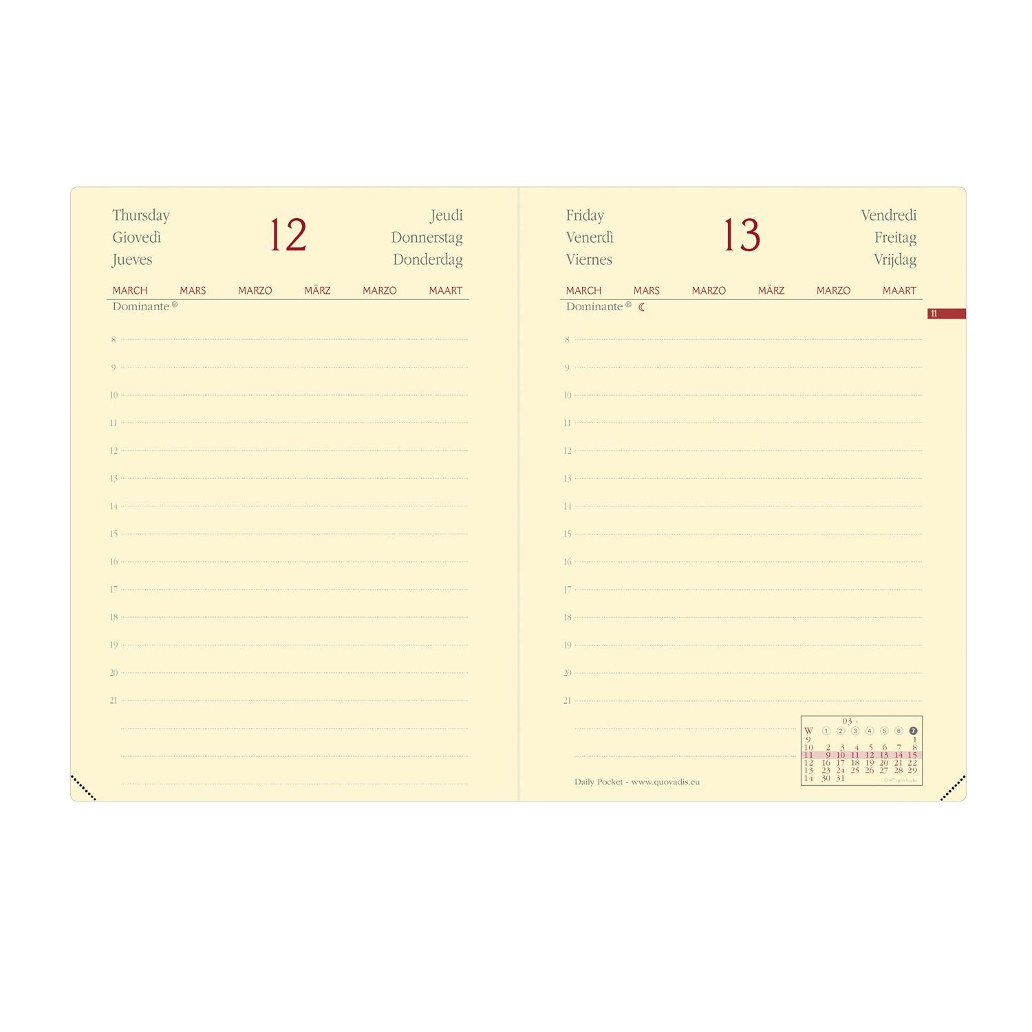 Agenda 2025 QUO VADIS Daily Pocket Prestige Silk - 1 jour par page - 8.5 x 13 cm - Bordeaux - 3371010487004