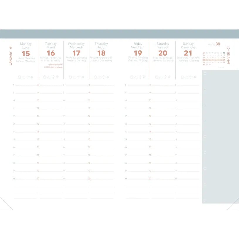 Agenda 2026 - 2027 QUO VADIS Ministre Septembre Color - 16 x 24 cm - 1 semaine sur 2 pages - Orientation verticale - Pastel pêche - 3371010543915