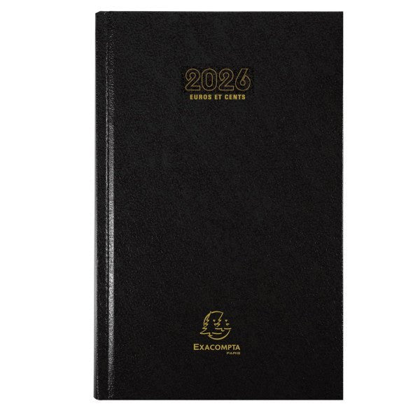 Agenda 2026 EXACOMPTA Carré Euros et cents - 13,5 x 21 cm - 1 jour par page - Orientation horizontale - Noir - 3660942007535