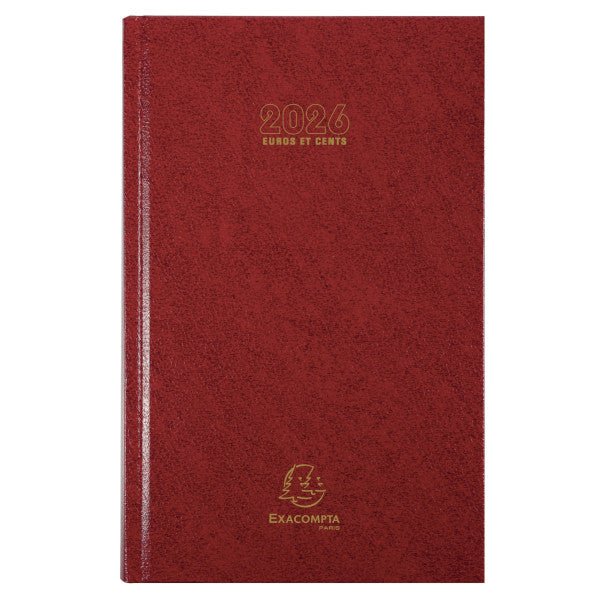 Agenda 2026 EXACOMPTA Carré Euros et cents - 13,5 x 21 cm - 1 jour par page - Orientation horizontale - Rouge - 3660942007542