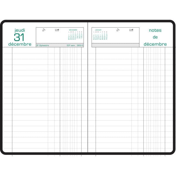 Agenda 2026 EXACOMPTA Couronne Euros et cents - 11 x 17 cm - 1 jour par page - Orientation horizontale - Noir - 3660942007740