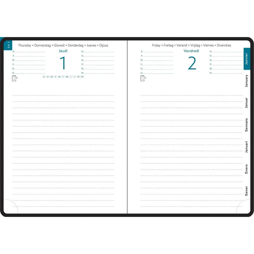 Agenda 2027 EXACOMPTA EasyDay 21 - 15 x 21 cm - 1 jour par page - Orientation horizontale - Ondine bleu eucalyptus - 3660942088121