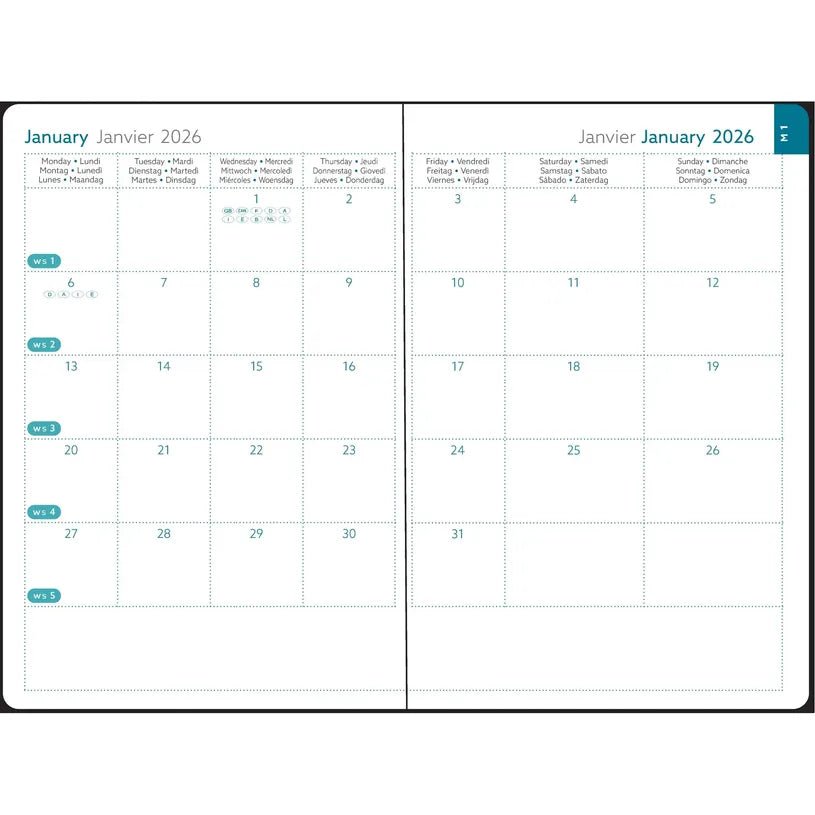 Agenda 2027 EXACOMPTA EasySlim 15 - 10 x 15 cm - Mensuel - Orientation horizontale - Ondine vert sauge - 3660942088220