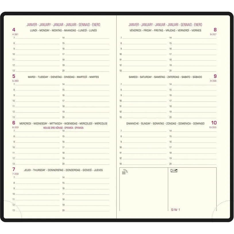 Agenda 2027 EXACOMPTA Eurotime 16 - 8,5 x 16 cm - 1 semaine sur 2 pages - Orientation horizontale - Barbara rouge - 3660942002011