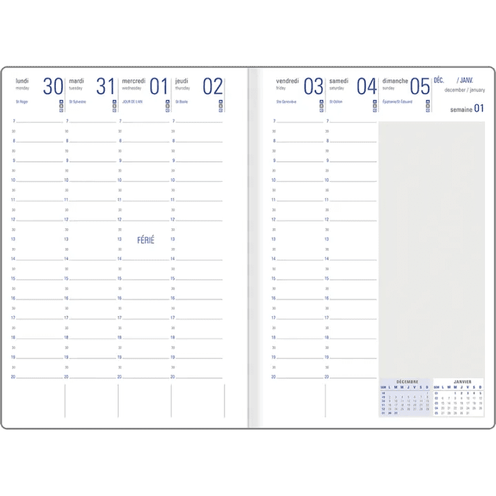 Agenda 2027 OBERTHUR Eton - 16 x 24 cm - 1 semaine sur 2 pages - Orientation verticale - Bleu - 3664447230375