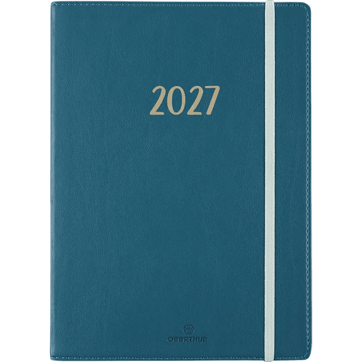 Agenda 2027 OBERTHUR My Hello Agenda - 15 x 21 cm - 1 semaine sur 2 pages - Orientation horizontale - Bleu canard - 3664447229164