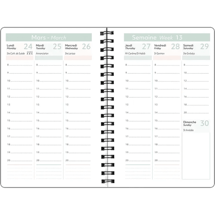 Agenda 2027 OBERTHUR Primrose - 10 x 15 cm - 1 semaine sur 2 pages - Orientation verticale - Violet - 3664447229485