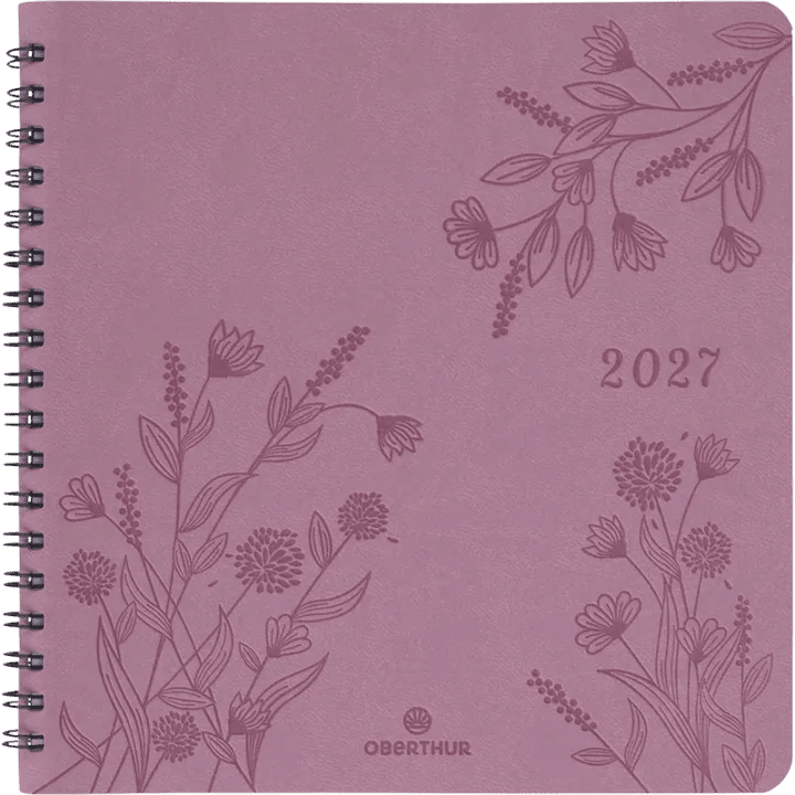 Agenda 2027 OBERTHUR Primrose - 16 x 16 cm - 1 semaine sur 2 pages - Orientation verticale - Bois de rose - 3664447229416