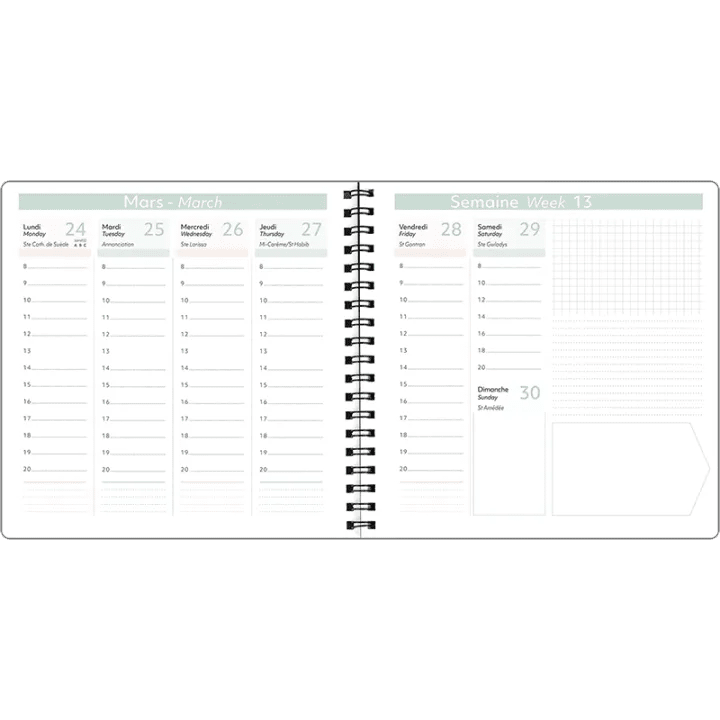 Agenda 2027 OBERTHUR Primrose - 16 x 16 cm - 1 semaine sur 2 pages - Orientation verticale - Violet - 3664447229386