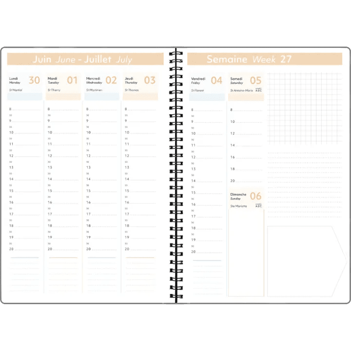 Agenda 2027 OBERTHUR Primrose - 16 x 24 cm - 1 semaine sur 2 pages - Orientation verticale - Bleu ciel - 3664447229355