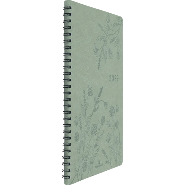 Agenda 2027 OBERTHUR Primrose - 16 x 24 cm - 1 semaine sur 2 pages - Orientation verticale - Vert sauge - 3664447229348