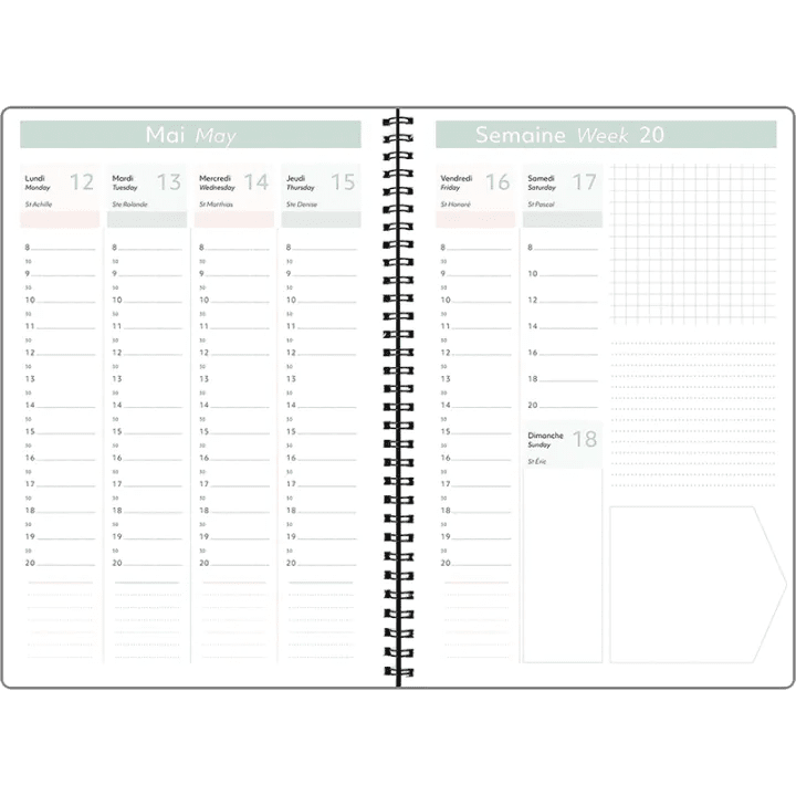 Agenda 2027 OBERTHUR Primrose - 16 x 24 cm - 1 semaine sur 2 pages - Orientation verticale - Violet - 3664447229331