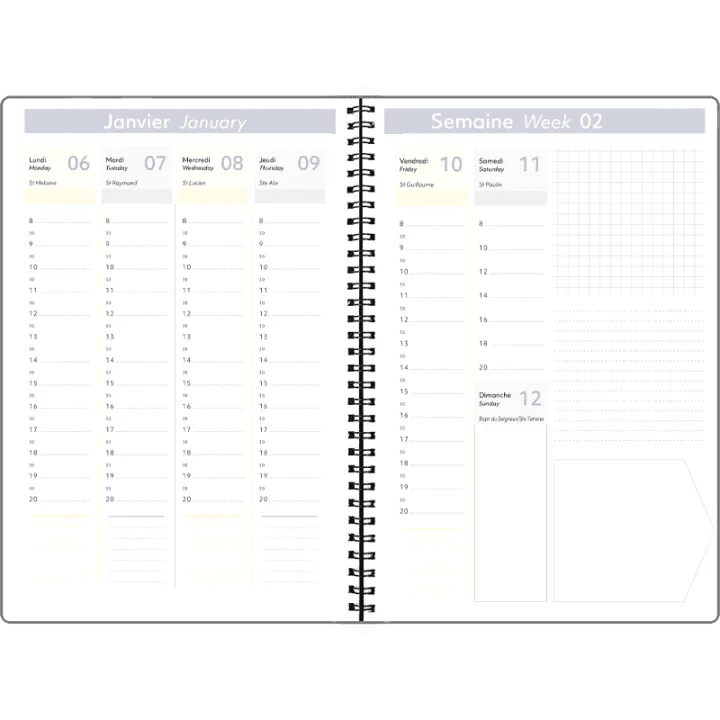 Agenda 2027 OBERTHUR Primrose - 16 x 24 cm - 1 semaine sur 2 pages - Orientation verticale - Violet - 3664447229331